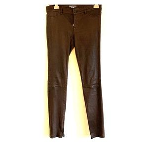 Vince Brown Leather Skinny Pants 4